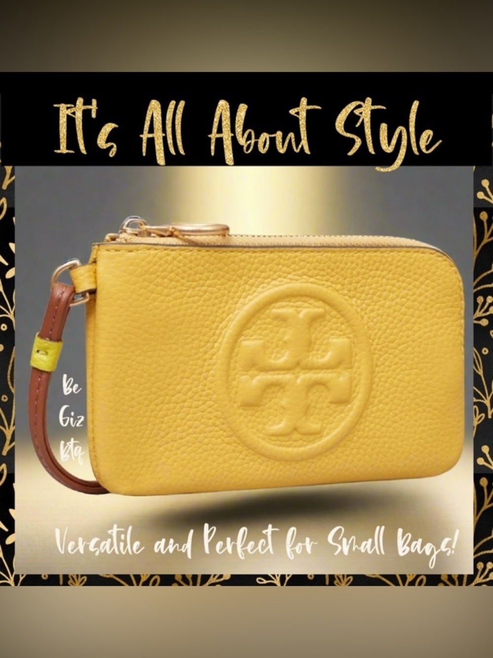 🆑 Tory Burch Authentic Leather Color Block Zip Card Case Yellow NWT